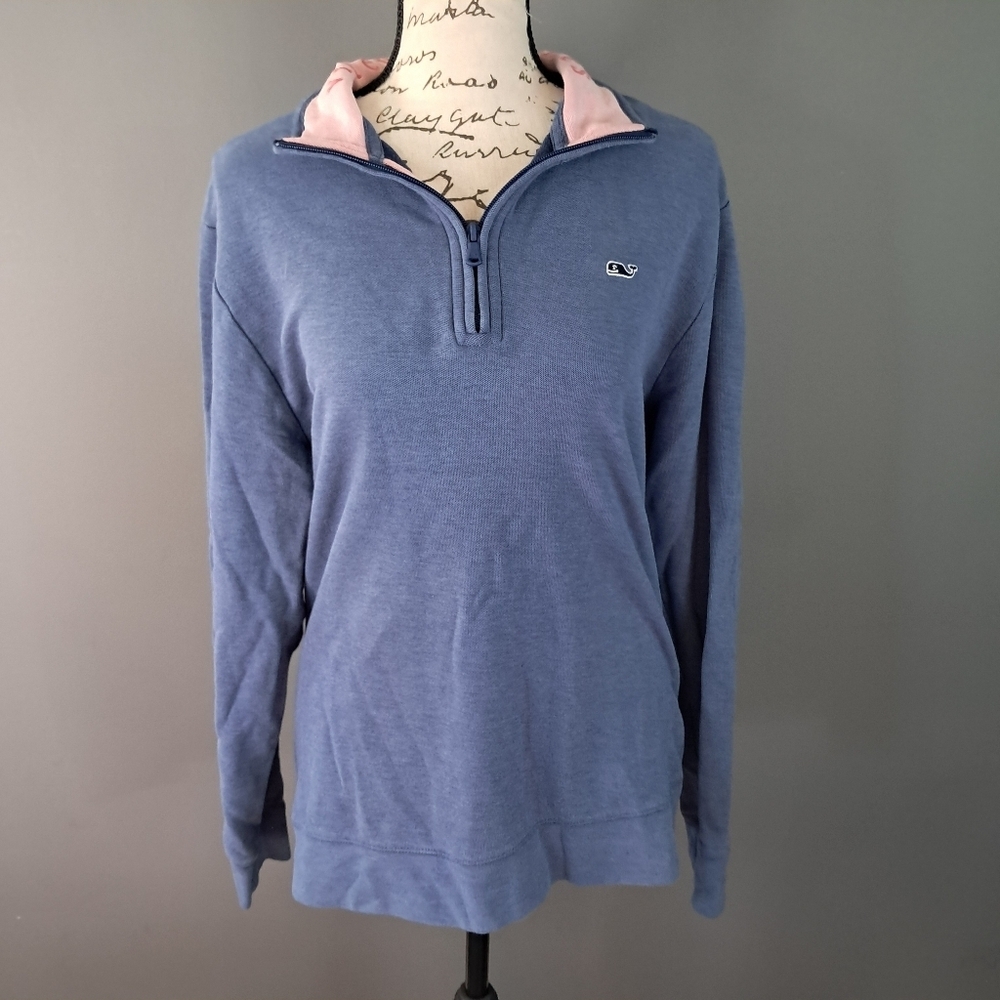 Vineyard Vines Men 1/4 Zip Pullover Sweater Blue Pink Size Small